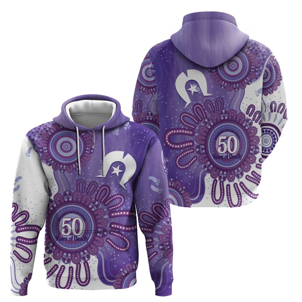 NAIDOC Week 2026 Hoodie 50 Years Deadly Dhari Purple Aboriginal Art