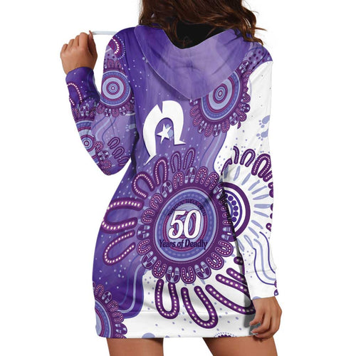 NAIDOC Week 2026 Hoodie Dress 50 Years Deadly Dhari Purple Aboriginal Art