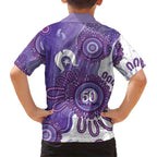NAIDOC Week 2026 Kid Hawaiian Shirt 50 Years Deadly Dhari Purple Aboriginal Art