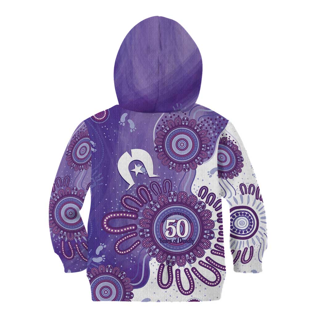NAIDOC Week 2026 Kid Hoodie 50 Years Deadly Dhari Purple Aboriginal Art