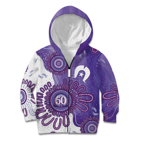 NAIDOC Week 2026 Kid Hoodie 50 Years Deadly Dhari Purple Aboriginal Art