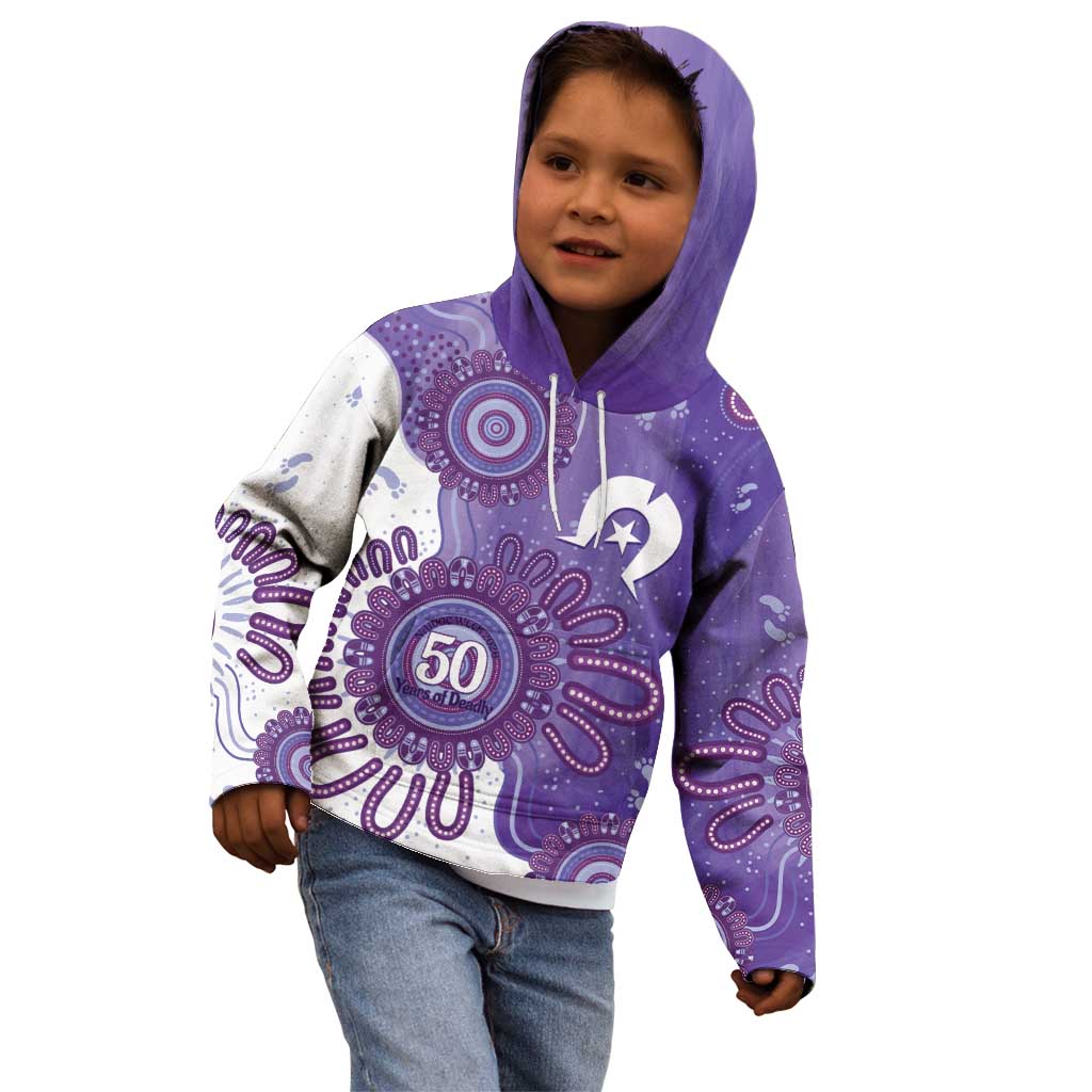NAIDOC Week 2026 Kid Hoodie 50 Years Deadly Dhari Purple Aboriginal Art