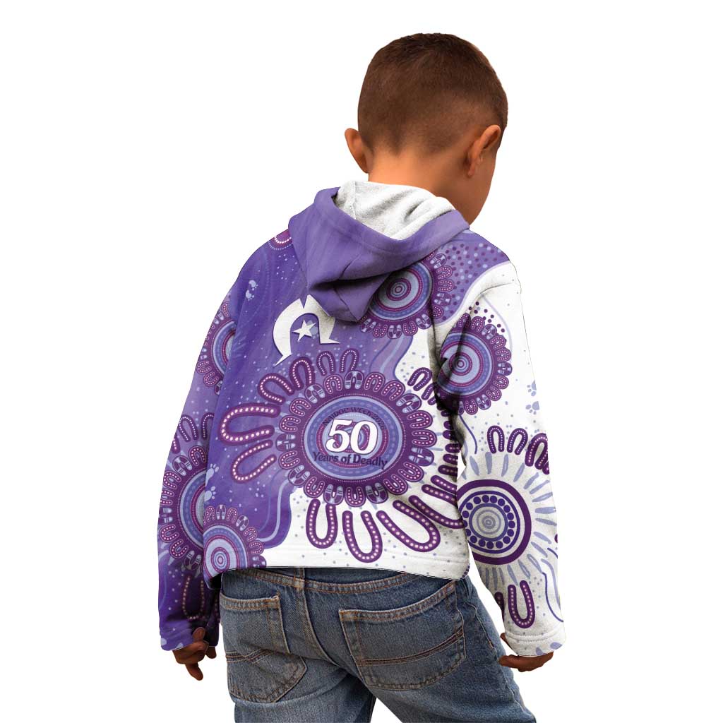 NAIDOC Week 2026 Kid Hoodie 50 Years Deadly Dhari Purple Aboriginal Art