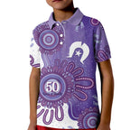 NAIDOC Week 2026 Kid Polo Shirt 50 Years Deadly Dhari Purple Aboriginal Art