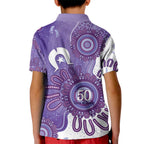 NAIDOC Week 2026 Kid Polo Shirt 50 Years Deadly Dhari Purple Aboriginal Art