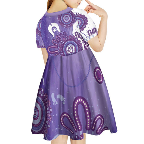 NAIDOC Week 2026 Kid Short Sleeve Dress 50 Years Deadly Dhari Purple Aboriginal Art