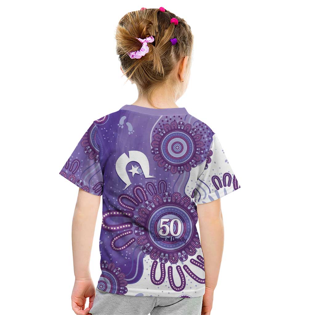 NAIDOC Week 2026 Kid T Shirt 50 Years Deadly Dhari Purple Aboriginal Art