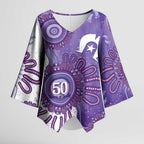 NAIDOC Week 2026 Kimono Sleeve Blouse 50 Years Deadly Dhari Purple Aboriginal Art