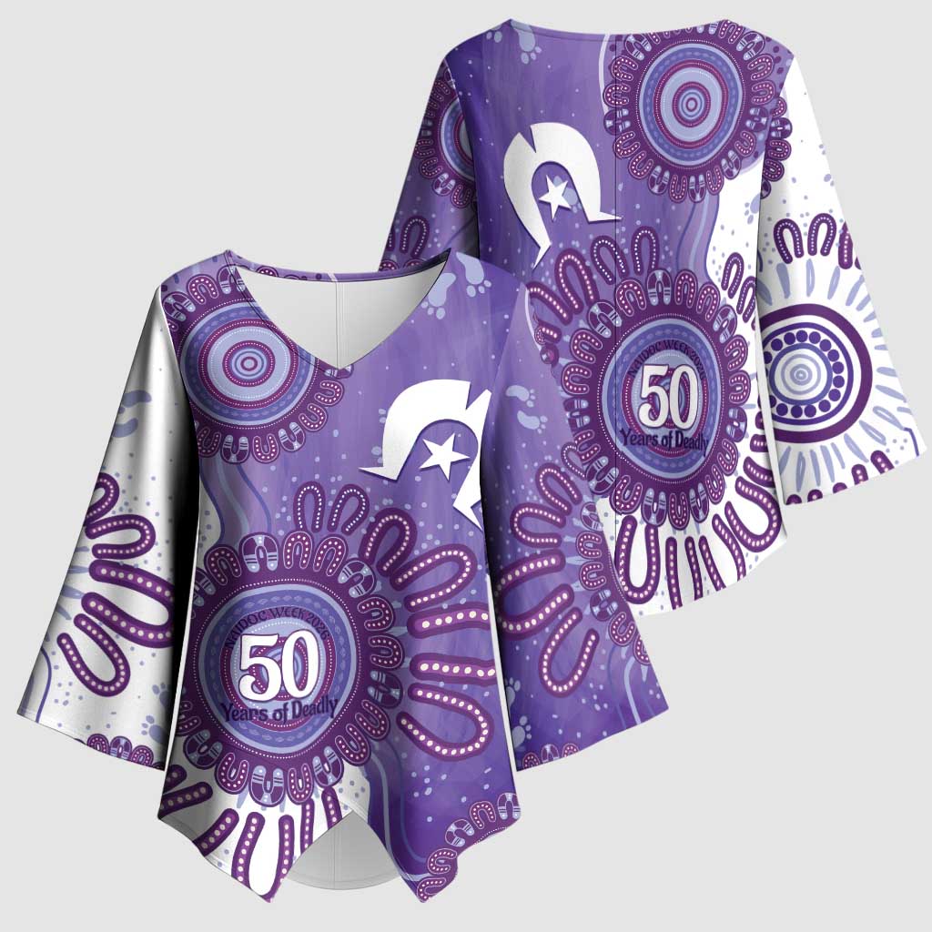 NAIDOC Week 2026 Kimono Sleeve Blouse 50 Years Deadly Dhari Purple Aboriginal Art