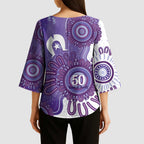 NAIDOC Week 2026 Kimono Sleeve Blouse 50 Years Deadly Dhari Purple Aboriginal Art