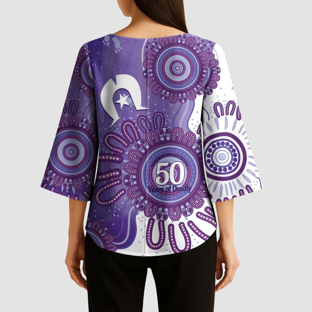 NAIDOC Week 2026 Kimono Sleeve Blouse 50 Years Deadly Dhari Purple Aboriginal Art