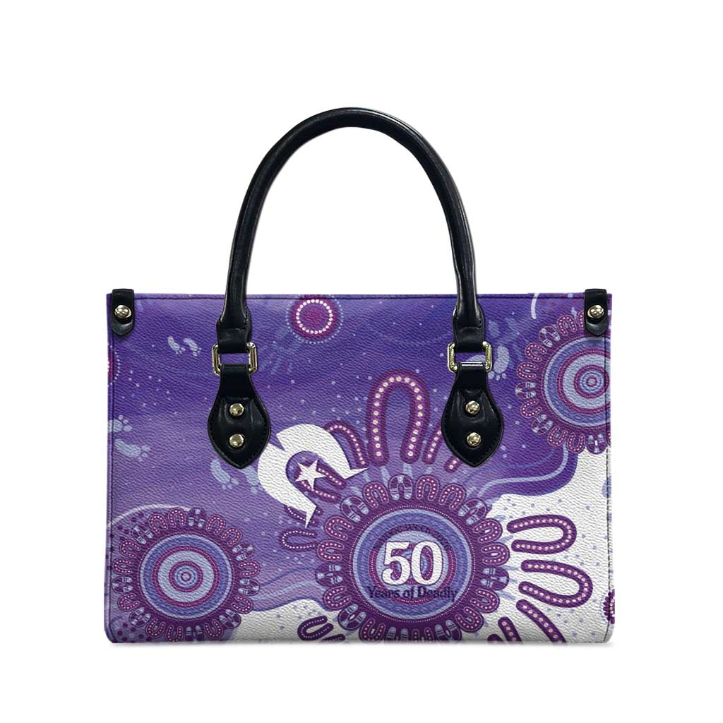 NAIDOC Week 2026 Leather Bag 50 Years Deadly Dhari Purple Aboriginal Art