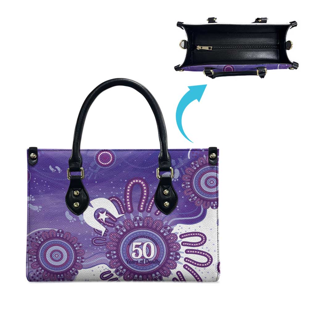 NAIDOC Week 2026 Leather Bag 50 Years Deadly Dhari Purple Aboriginal Art