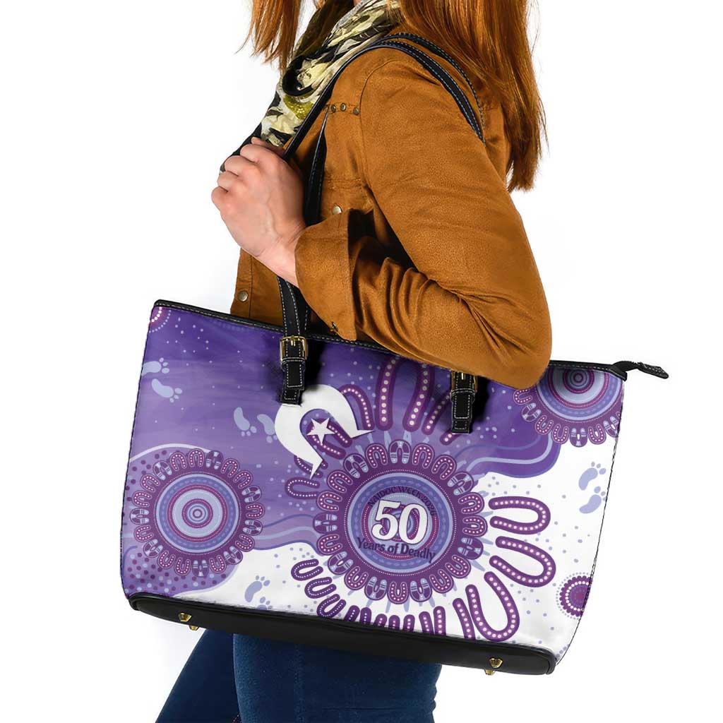 NAIDOC Week 2026 Leather Tote Bag 50 Years Deadly Dhari Purple Aboriginal Art