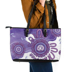 NAIDOC Week 2026 Leather Tote Bag 50 Years Deadly Dhari Purple Aboriginal Art