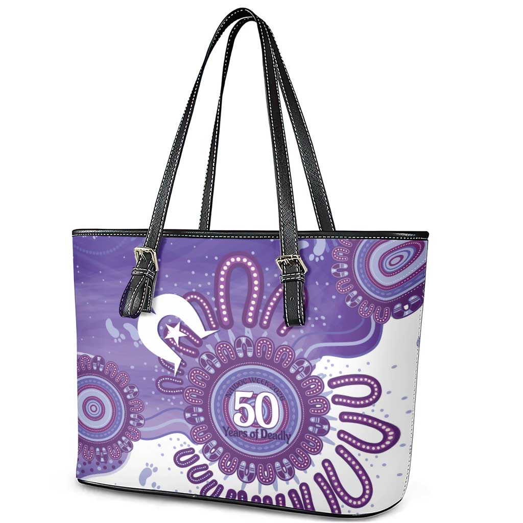 NAIDOC Week 2026 Leather Tote Bag 50 Years Deadly Dhari Purple Aboriginal Art