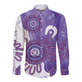 NAIDOC Week 2026 Long Sleeve Button Shirt 50 Years Deadly Dhari Purple Aboriginal Art