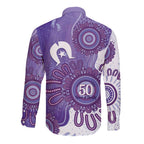 NAIDOC Week 2026 Long Sleeve Button Shirt 50 Years Deadly Dhari Purple Aboriginal Art