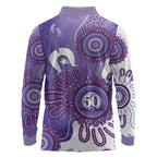 NAIDOC Week 2026 Long Sleeve Polo Shirt 50 Years Deadly Dhari Purple Aboriginal Art