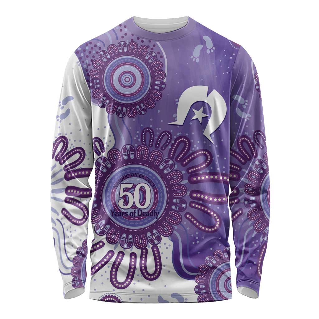NAIDOC Week 2026 Long Sleeve Shirt 50 Years Deadly Dhari Purple Aboriginal Art