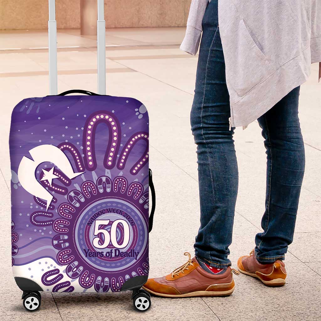 NAIDOC Week 2026 Luggage Cover 50 Years Deadly Dhari Purple Aboriginal Art