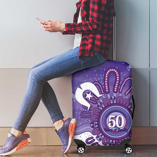 NAIDOC Week 2026 Luggage Cover 50 Years Deadly Dhari Purple Aboriginal Art