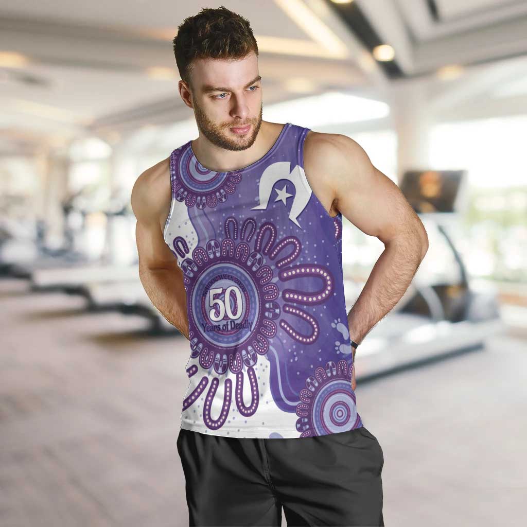 NAIDOC Week 2026 Men Tank Top 50 Years Deadly Dhari Purple Aboriginal Art