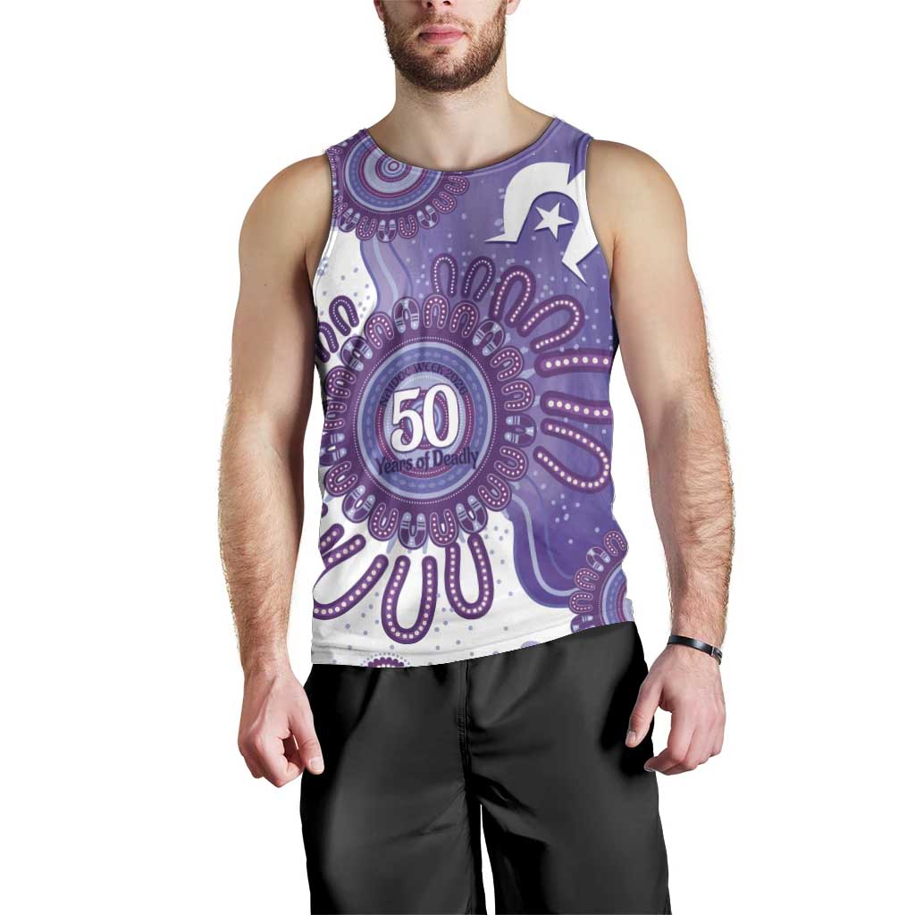 NAIDOC Week 2026 Men Tank Top 50 Years Deadly Dhari Purple Aboriginal Art