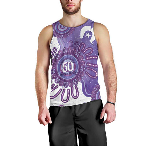 NAIDOC Week 2026 Men Tank Top 50 Years Deadly Dhari Purple Aboriginal Art