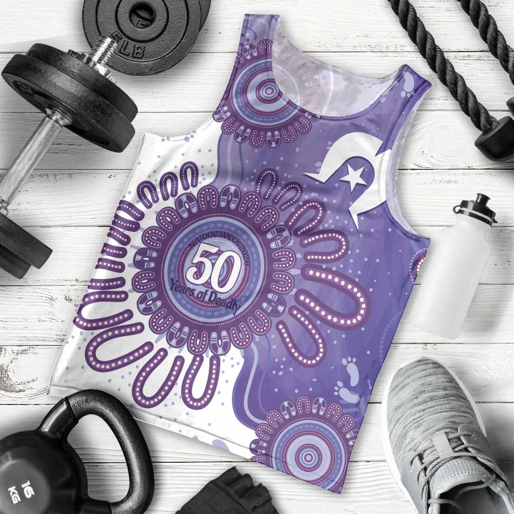 NAIDOC Week 2026 Men Tank Top 50 Years Deadly Dhari Purple Aboriginal Art