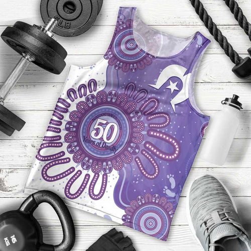 NAIDOC Week 2026 Men Tank Top 50 Years Deadly Dhari Purple Aboriginal Art