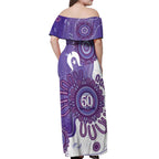 NAIDOC Week 2026 Off Shoulder Maxi Dress 50 Years Deadly Dhari Purple Aboriginal Art