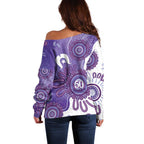 NAIDOC Week 2026 Off Shoulder Sweater 50 Years Deadly Dhari Purple Aboriginal Art