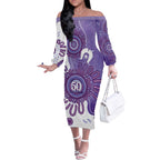 NAIDOC Week 2026 Off The Shoulder Long Sleeve Dress 50 Years Deadly Dhari Purple Aboriginal Art