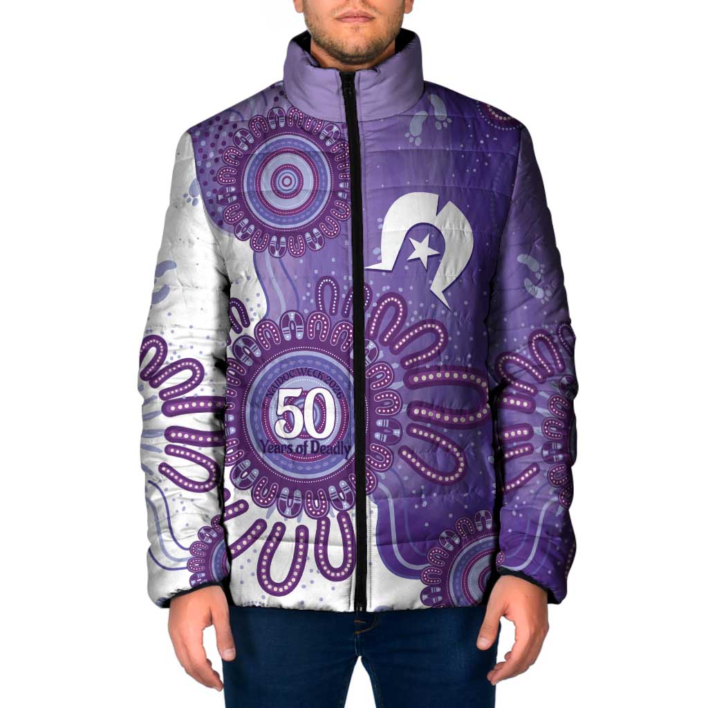 NAIDOC Week 2026 Padded Jacket 50 Years Deadly Dhari Purple Aboriginal Art