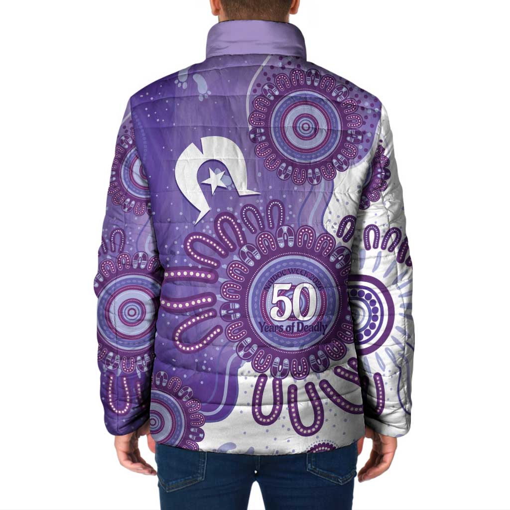 NAIDOC Week 2026 Padded Jacket 50 Years Deadly Dhari Purple Aboriginal Art