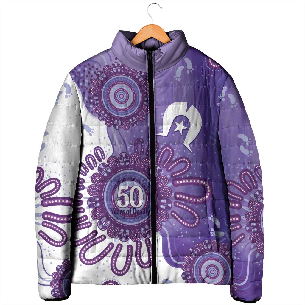 NAIDOC Week 2026 Padded Jacket 50 Years Deadly Dhari Purple Aboriginal Art