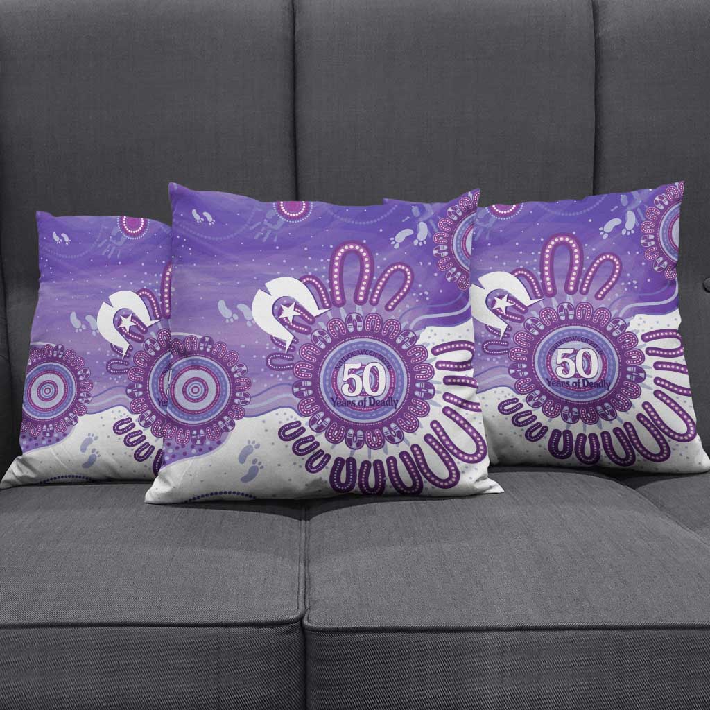 NAIDOC Week 2026 Pillow Cover 50 Years Deadly Dhari Purple Aboriginal Art