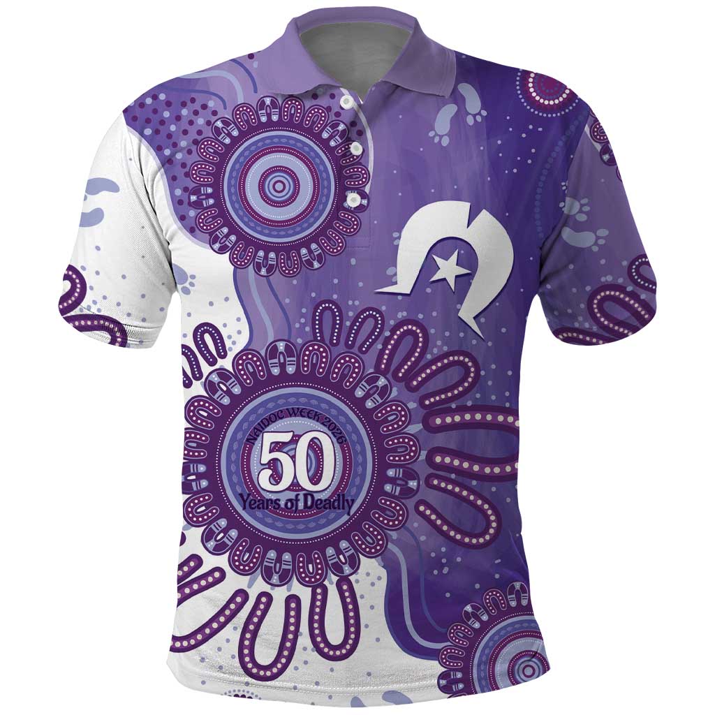 NAIDOC Week 2026 Polo Shirt 50 Years Deadly Dhari Purple Aboriginal Art