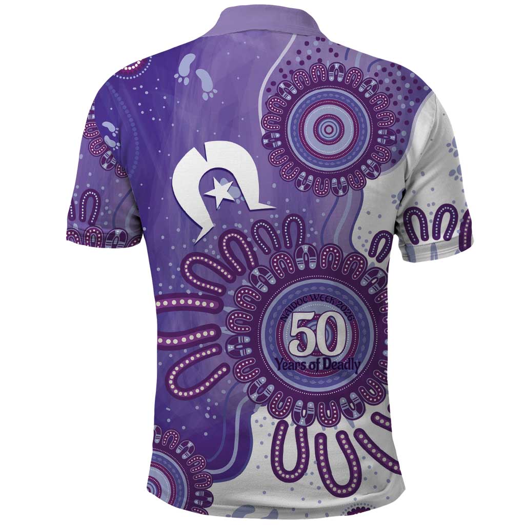 NAIDOC Week 2026 Polo Shirt 50 Years Deadly Dhari Purple Aboriginal Art