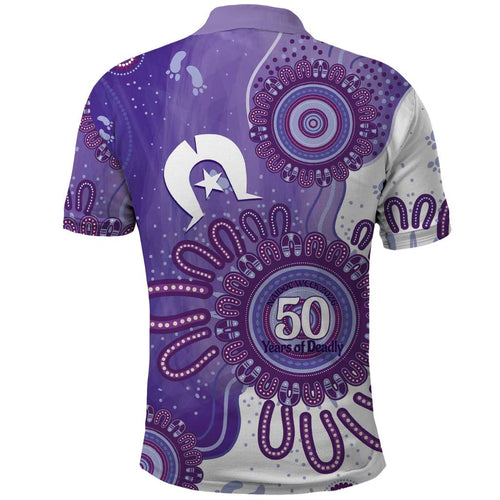 NAIDOC Week 2026 Polo Shirt 50 Years Deadly Dhari Purple Aboriginal Art