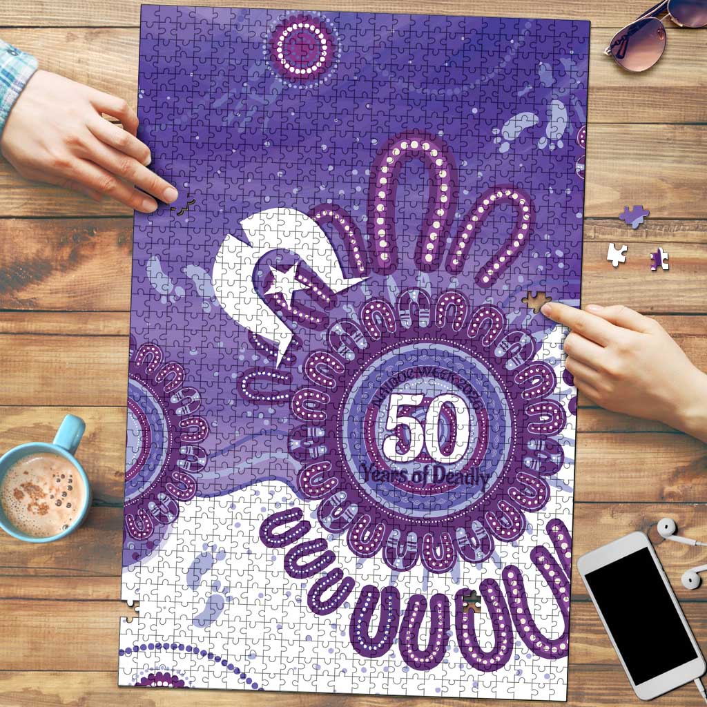 NAIDOC Week 2026 Puzzle 50 Years Deadly Dhari Purple Aboriginal Art