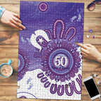 NAIDOC Week 2026 Puzzle 50 Years Deadly Dhari Purple Aboriginal Art