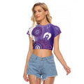 NAIDOC Week 2026 Raglan Cropped T Shirt 50 Years Deadly Dhari Purple Aboriginal Art