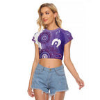 NAIDOC Week 2026 Raglan Cropped T Shirt 50 Years Deadly Dhari Purple Aboriginal Art