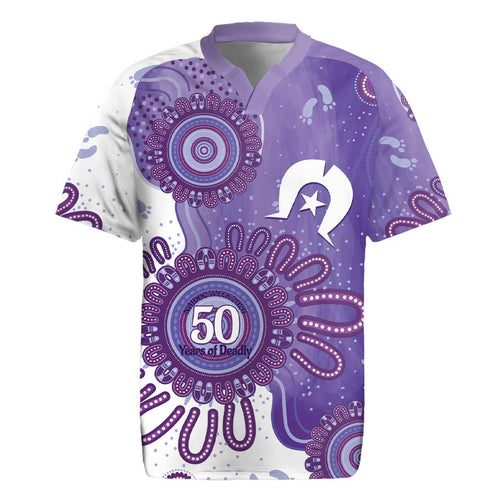 NAIDOC Week 2026 Rugby Jersey 50 Years Deadly Dhari Purple Aboriginal Art