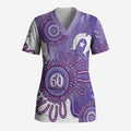 NAIDOC Week 2026 Scrub Top 50 Years Deadly Dhari Purple Aboriginal Art