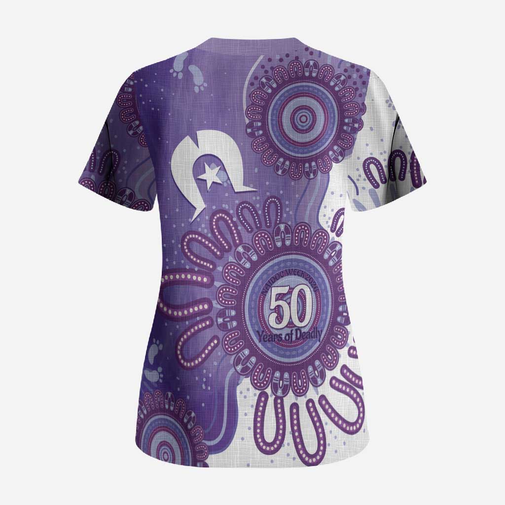 NAIDOC Week 2026 Scrub Top 50 Years Deadly Dhari Purple Aboriginal Art