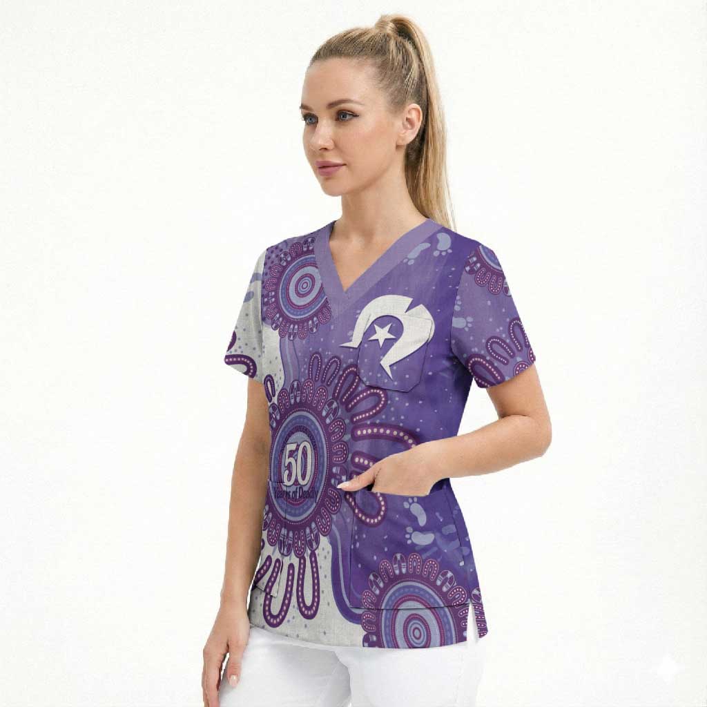 NAIDOC Week 2026 Scrub Top 50 Years Deadly Dhari Purple Aboriginal Art