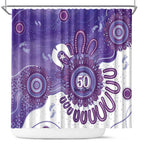 NAIDOC Week 2026 Shower Curtain 50 Years Deadly Dhari Purple Aboriginal Art